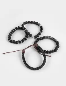 RSQ  Womens 4 Pack Lava And Glass Bead Stretch Bracelets, Black