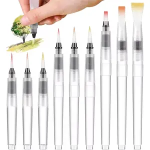 Portable Refillable Watercolor Brush Set 9pcs Easy Fill Soft Paint Brush Pen for Water Soluble Colored Pencil Watercolor Painting Beginners Art Supplies Artist Supplies