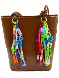 Fashionable Feather Letter Bag Charm, Colorful Knot Rope Pendant, Versatile Knitted DIY Accessory, Stylish Handbag Decoration, Stylish Playful Charm
