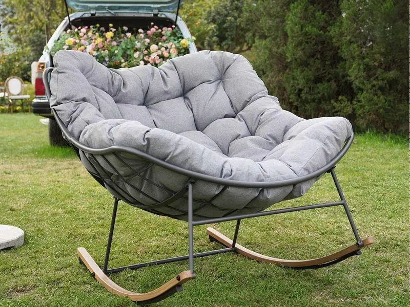 Outdoor Rocking Chair E-Coated Rocking Chair with Cushion Outdoor Rocker Recliner Chair for Patio Porch Garden Backyard Comfy