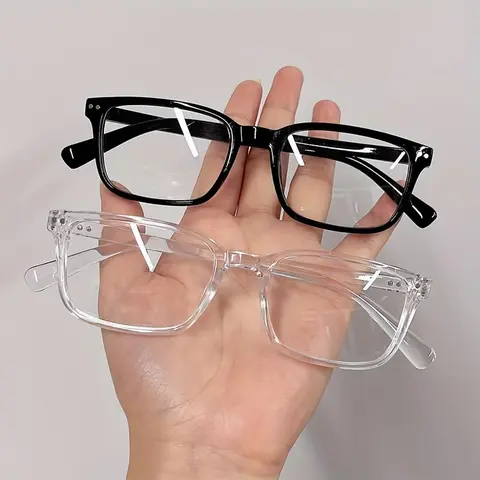 Unisex Fashion Eyeglasses (2 Pairs: Bright Black & Transparent) - Anti-Blue Light UV400 Lenses, Full Rim Rectangular Casual Frames & Glasses, Lightweight Vintage Eye Fashion Accessory Non-Prescription Glasses, for Work & Phone Gaming