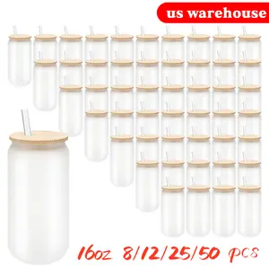 6/8/12/25/50 Pack Sublimation Glass cute water Bottle Frosted 16oz Blanks Sublimation glasscups Tumbler with bamboolid masonglass fresh drink, Reusable Bottle Drinkware Portable Bottled Washable creative gift aesthetic glassware goku Cup collection