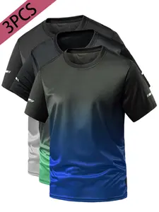 Men's Plus Size Quick-Dry Sports Breathable Short Sleeve T-Shirt, Outdoor Running Daily Wear, Fashion Colorblock Gradient, Activewear T Shirt, Active T Shirts