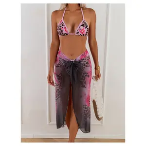 Women's Triangle Bikini Sets, 3 Piece Swimsuits with O Ring, Floral Print Cheeky Bathing Suit, Adjustable Straps for Women, Summer Beach Swimwear