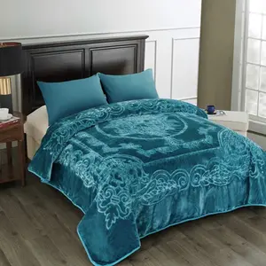 Fleece Thick Blanket King Size Heavy Korean Style Mink Blanket 85 X 95 Inches 9 Lbs Single Ply Soft and Warm Teal Embroidery