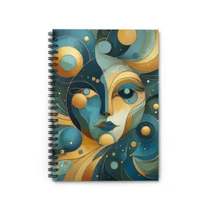 Blue and Gold Face Sphere Art Spiral Notebook - Ruled Line