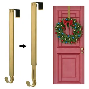 Wreath Hanger for Front Door, Adjustable Wreath Door Hanger Gold Wreath Holder Over The Door Hooks from 15-25inch for Christmas Wreath Décor