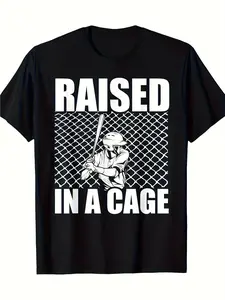 Raised In A Cage Baseball Training T-Shirt - Heavyweight 220gsm 100% Cotton, Unisex Batter/Catcher/Pitcher Tee with Pitching Strike Zone Graphic, Soft Breathable Jersey-like Shirt for Practice, Casual Wear & Gifts