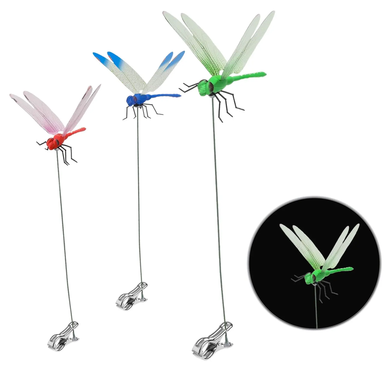 3-Pack 3D Printed Dragonfly Pole Clips, PVC Bug Repeller Decorations for Hats & Outdoor Gardens, Waterproof Sports & Outdoor Accessories, Set Pack, Fly Scaring