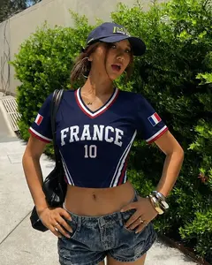 France Soccer Crop Top Jersey, France Flag Football Fan Jersey, Women's Game Day Shirt