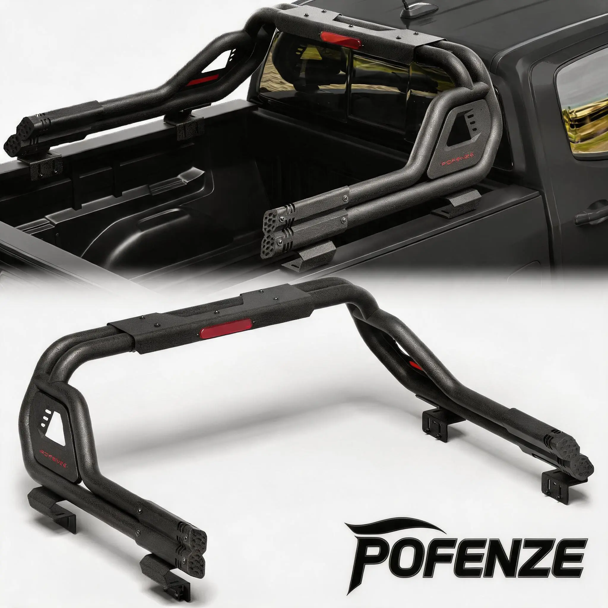 POFENZE-NADIA Mid-Size Truck Roll Bar with Chase &Sport Bar, Adjustable 54.33-59.84" Carbon Steel Truck BedRack, 21.77" High, Fits CHEVROLET COLORADO, TOYOTATACOMA,NISSAN FRONTIER, JEEP GLADIATOR, GMGCANYON,FORD RANGER,HONDA RIDGELINE Kit full-size pickup