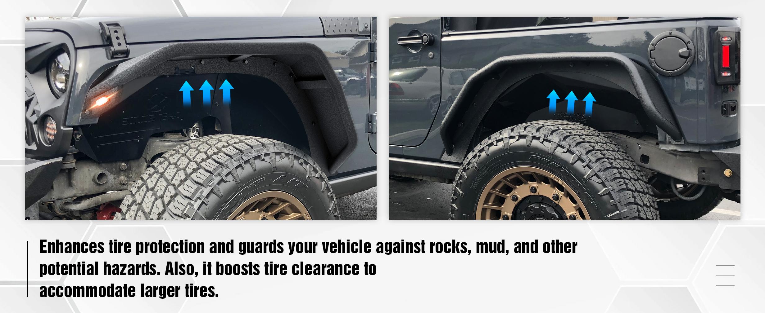 Tubular Front and Rear Fender Flares Compatible with 2007-2018 Jeep Wrangler JK JKU Unlimited (2/4 Doors), 4-Piece Heavy Duty Steel Off-Road Mud Guards Kit with Turn Signal Lights