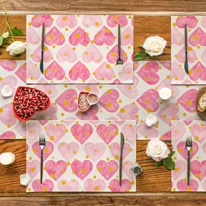 1/4/5/7pcs Valentine's Day placemat table flag set, romantic and sweet red heart pattern anti slip and heat-insulating table mat, pink heart design table flag, used for dining table, dining room, kitchen party decoration, kitchen party decoration