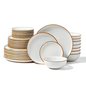 【Father's Day】VEVOR Dinnerware Set,  , Service for 8 (32 PCS), Round Plates and Bowls Sets, Scratch Resistant Ceramic Dinner Ware, Dishwasher and Microwave Suitable Kitchen Dish, for Dessert Salad Soup Pasta, White