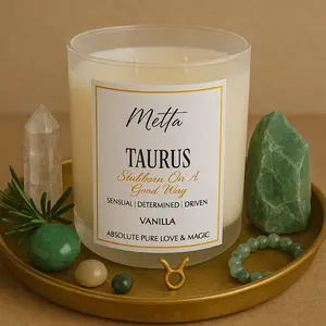 Metta Taurus Zodiac Candle Stubborn in a Good Way Scented in Vanilla Sensual Determined Driven Absolute Pure Love Magic
