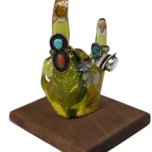 Rock n Roll Ring Holder with Real Dried Flowers & Wood Base. Unique Jewelry Display