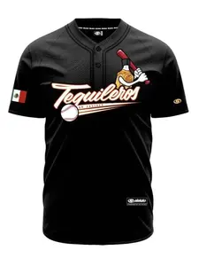 2.0 (BLACK) Tequileros De (JALISCO) Jersey - Fitted Short Sleeves, Breathable Material for Baseball and Softball Enthusiasts