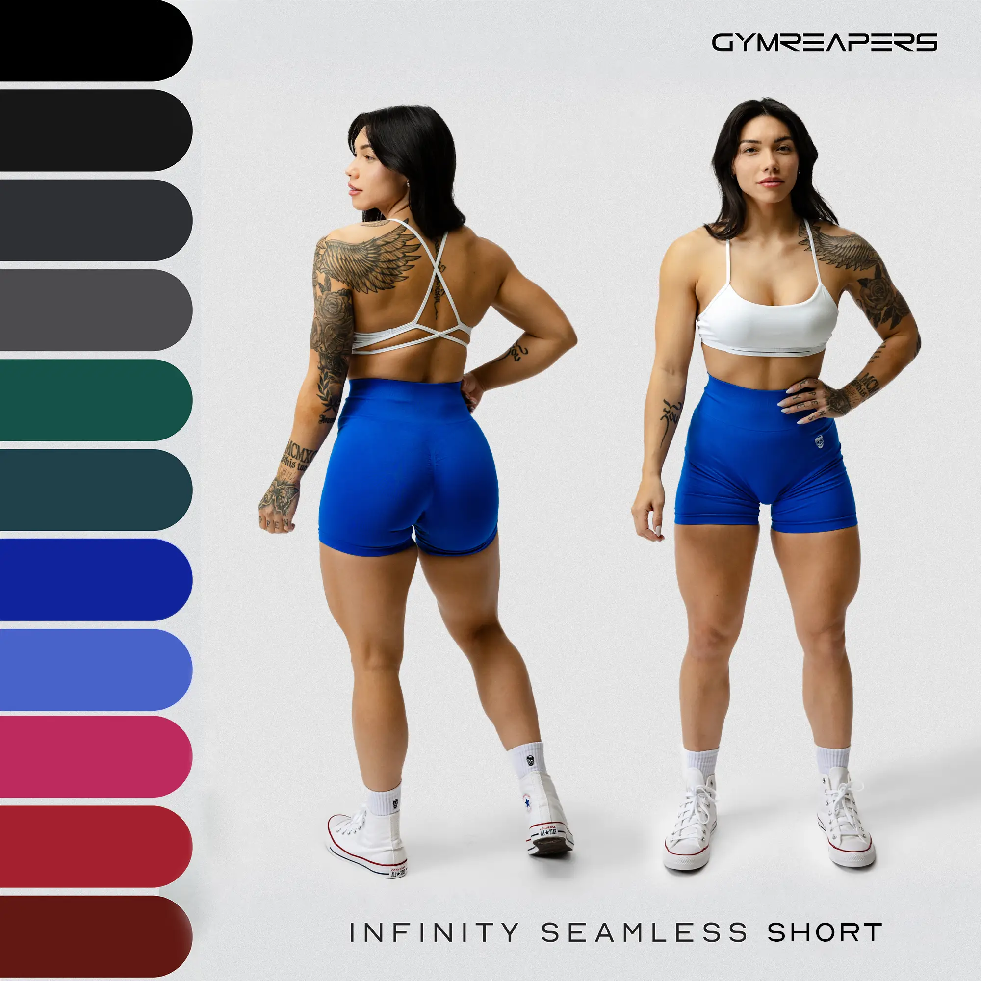 Gymreapers Infinity Seamless Gym Scrunch Shorts for Women 1 Pair Moisture Wicking Breathable Fabric Diamond Gusset Crotch Scrunch Back Two Tier Waistb