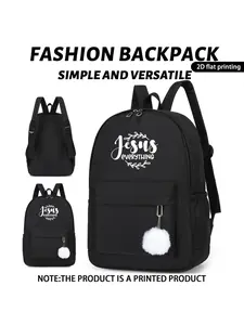 Handwritten Art Font Jesus Everything Olive Branch Print Backpack, Casual All-Season Nylon Bag, Adjustable Straps, Ideal Gift
