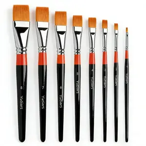 8pcs Flat Nylon Hair Paintbrushes Set, Durable Art Tools for Watercolor Acrylic Oil Gouache, Painting Lovers & Beginners