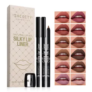 SHCOETY 12-color black matte lipstick lip liner + pencil sharpener set Eyeliner Lipliner Makeup Cosmetic