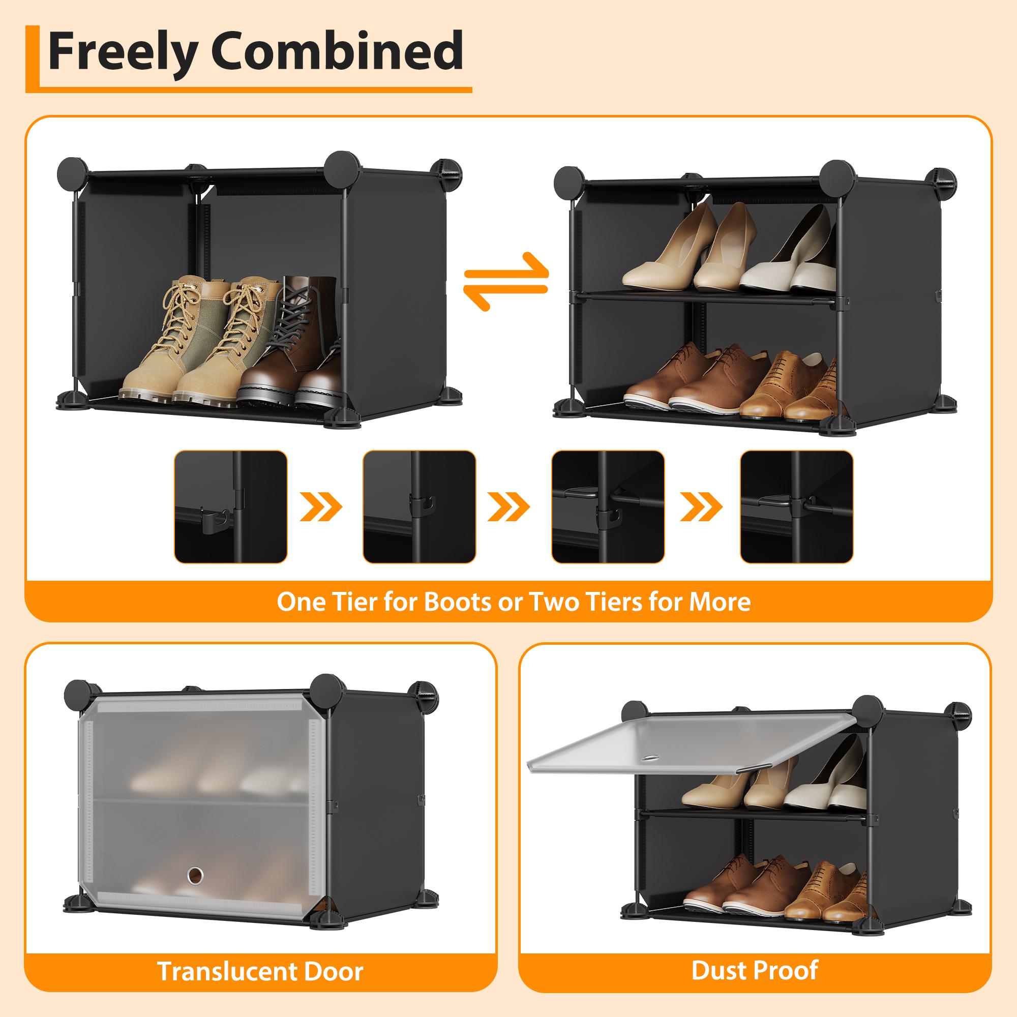 High-Quality 6-Cube Modular Shoe Storage Cabinet with Doors, Plastic Material, Easy DIY Assembly, Perfect for Entryway/Bedroom/Living Room