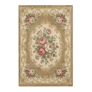Vintage Floral Medallion Area Rug | Rose Bouquet Accent Rug
