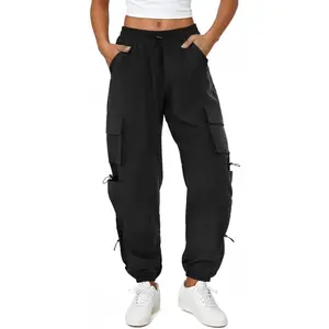 Womens Parachute Cargo Pants with Pockets Quick Dry Hiking Pants Lightweight Water-Resistant Baggy JoggersGift