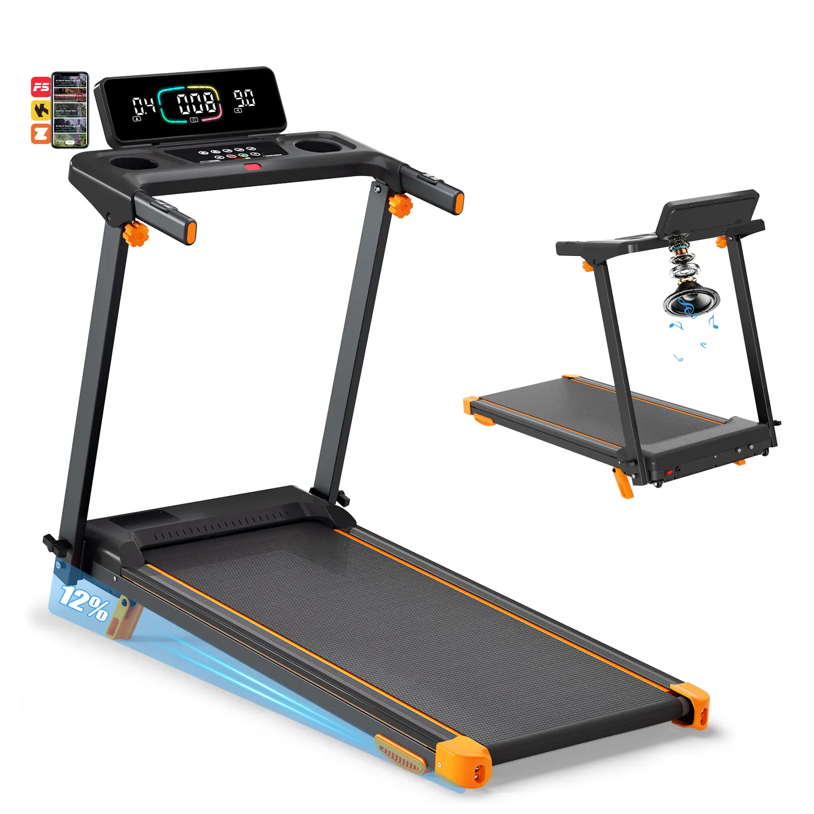 Foldable Compact Treadmill & Walking Pad - 330lb Capacity, Incline, Cushioned Belt, HD Display with Heart Rate & Calorie Tracking, App Route Guidance & Bluetooth Speaker, Home Office Friendly