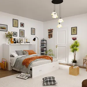 FUFU&GAGA  Murphy Bed Chest, Fold Out Murphy Bed Cabinet, Built-in Charging Station and Storage Drawer, White Furniture Home