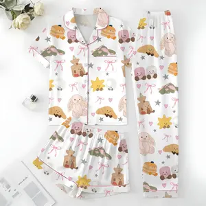 Jellycat Coquette Bow Satin Pajama Set, Cute Plush Inspired Silk Pajamas, Soft Cozy Sleepwear Gifts