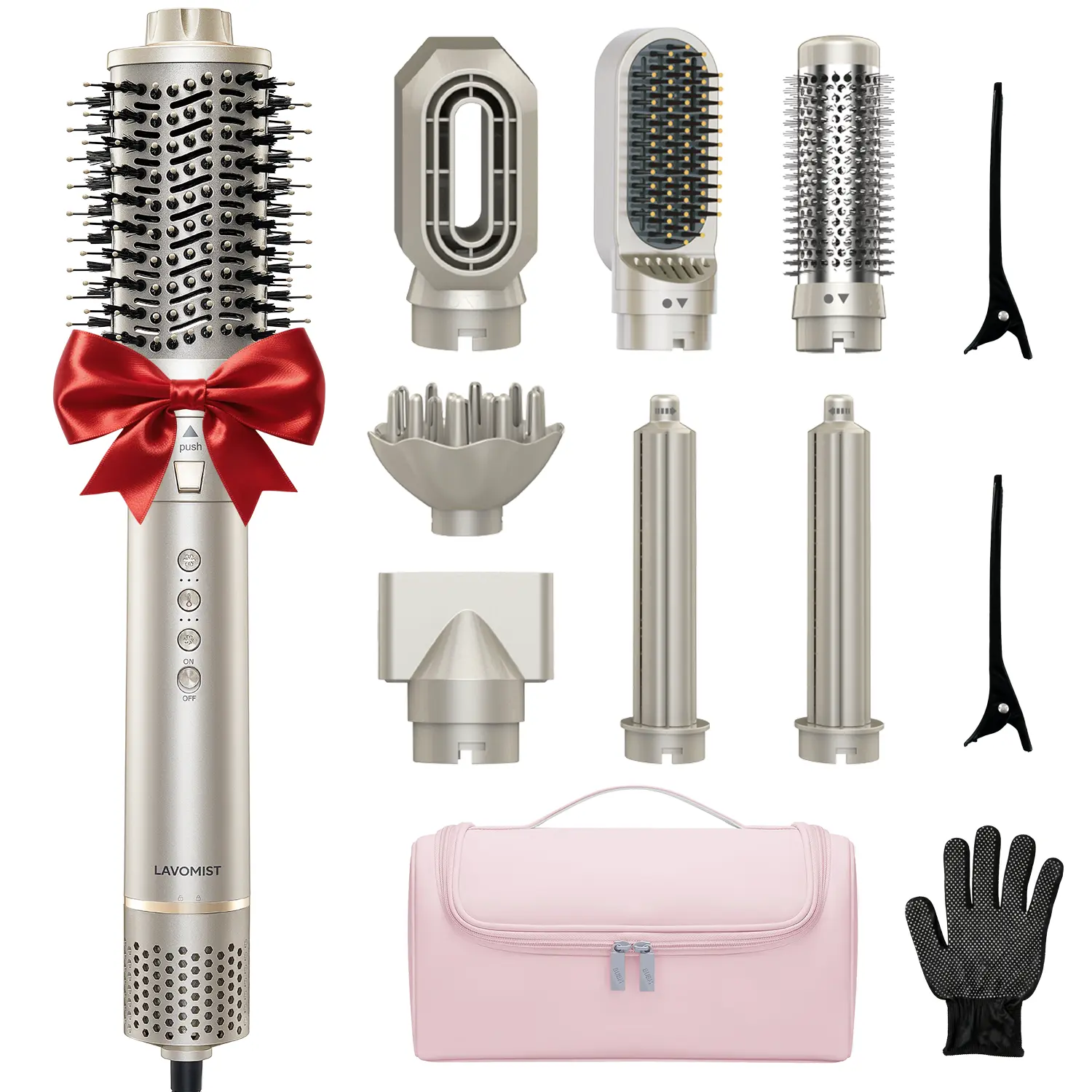 8-in-1 Ionic Hot Air Styling Kit - Frizz-Free Smooth Results, Multi-Styler with Dryer, Thermal Brush Straightener, Hair Curlers Attachments, Dual Voltage for Straightening Curly Locks, Straightening Curly Hair, Travel Bag, Bouncy Curls