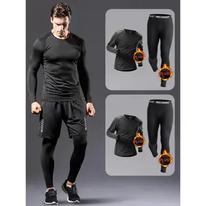 2024 4 Pieces Of Men's Warm And Quick Drying Fleece Compression Long Sleeved Underwear And Comfortable High Elasticity Breathable Tight Pants, Suitable For Outdoor Men's Warm Underwear Sets In Autumn And Winter, Winter Hunting, Outdoor Skiing, Winter