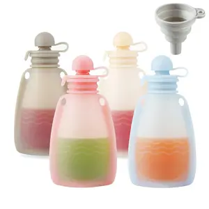 Reusable Silicone Baby Food Pouches, 4 Pack Squeeze Pouches for Toddler Kids, BPA-Free Silicone Refillable Baby Food Storage, 5 oz
