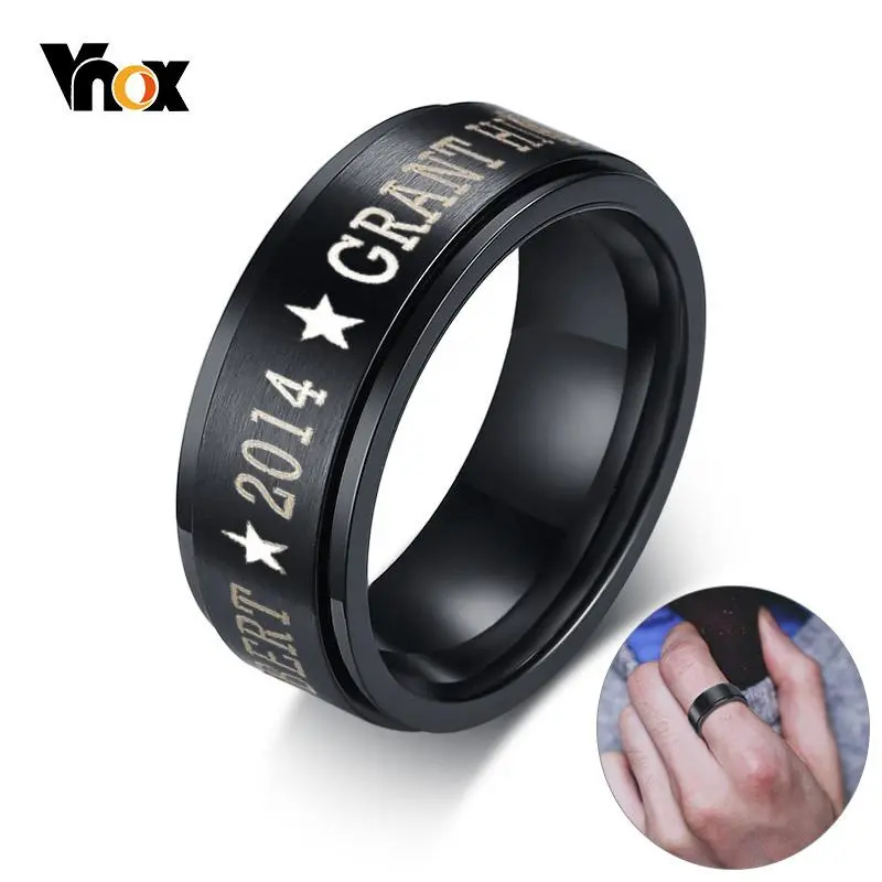 Vnox Personalized Stainless Steel Black Spinner Class Rings for Men 8mm Engraved Wedding Rings Jewelry Simple Customize Gift