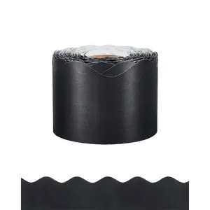 VEVOR Bulletin Board Border, 65.6 Feet Rolled Border Trim, Scalloped Bulletin Board Paper with Wavy Line Design, Classroom Border for Bulletin Board, School, Classroom, and Locker Decoration, Black