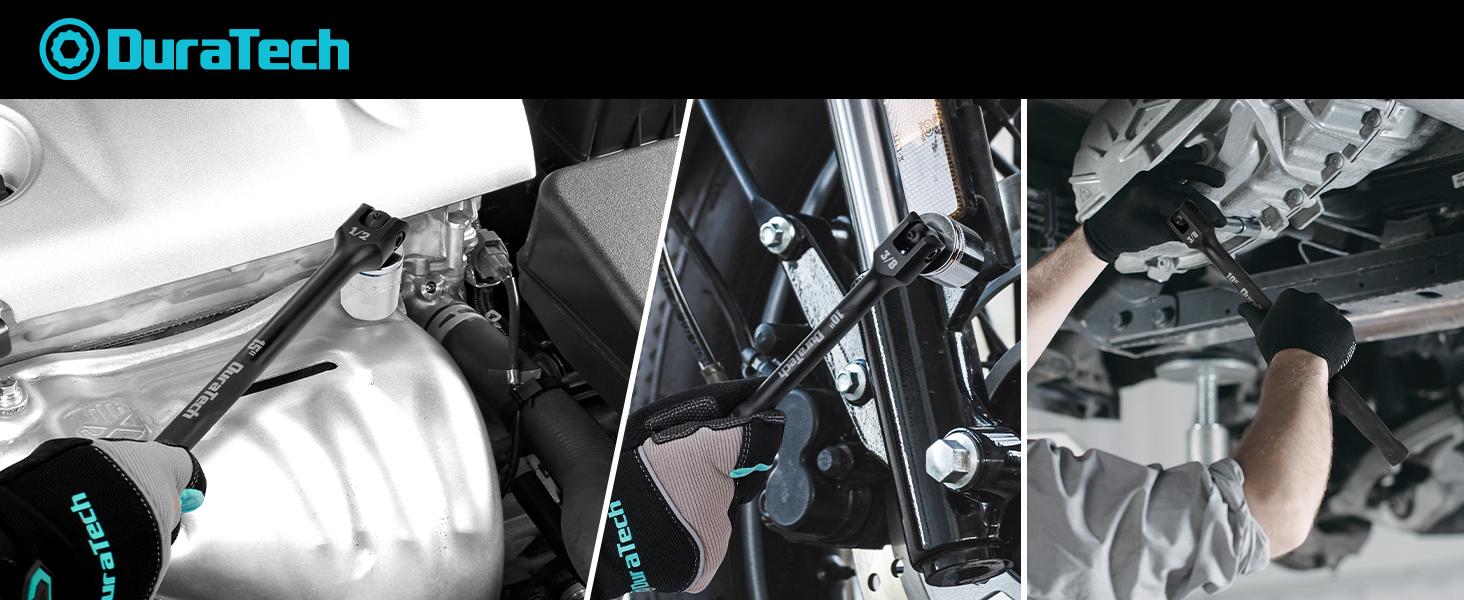 #backtoschool DURATECH 3PCS Breaker Bar Set, 1/4", 3/8", 1/2" Drive, 180°Rotatable Head, 6", 10”, 15" Length, Premium Chrome Alloy Made, Black