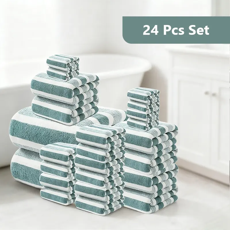 24-piece bath towel set, Absorbent towel set, including 16 square towels + 6 hand towels + 2 bath towels, microfiber material, solid color, multiple colors optional, soft and comfortable, suitable for gyms, bathroom
