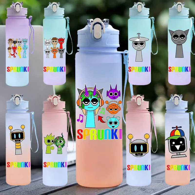 Sprunki 750ML Gradient Water Bottle, Reusable Drinking Cup with Portable Design, Leak Resistant Sports & Travel Drink Bottle