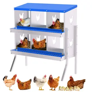 Chicken Nesting Box, 6 Compartment Galvanized Steel Chicken Laying Boxes, with Easy Egg Collection for Backyard Farms - with Bracket Legs, Blue