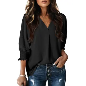 Dokotoo Women's V-Neck 3/4 Sleeve Oversized Tunic Tops Casual Summer Blouses Fitted Shirts 100% Polyester Comfortable Fabric Dokotoo Women's V-Neck 3/4 Sleeve Oversized Tunic Tops Casual Summer Blouses Fitted Shirts 100% Polyester Comfortable Fabric