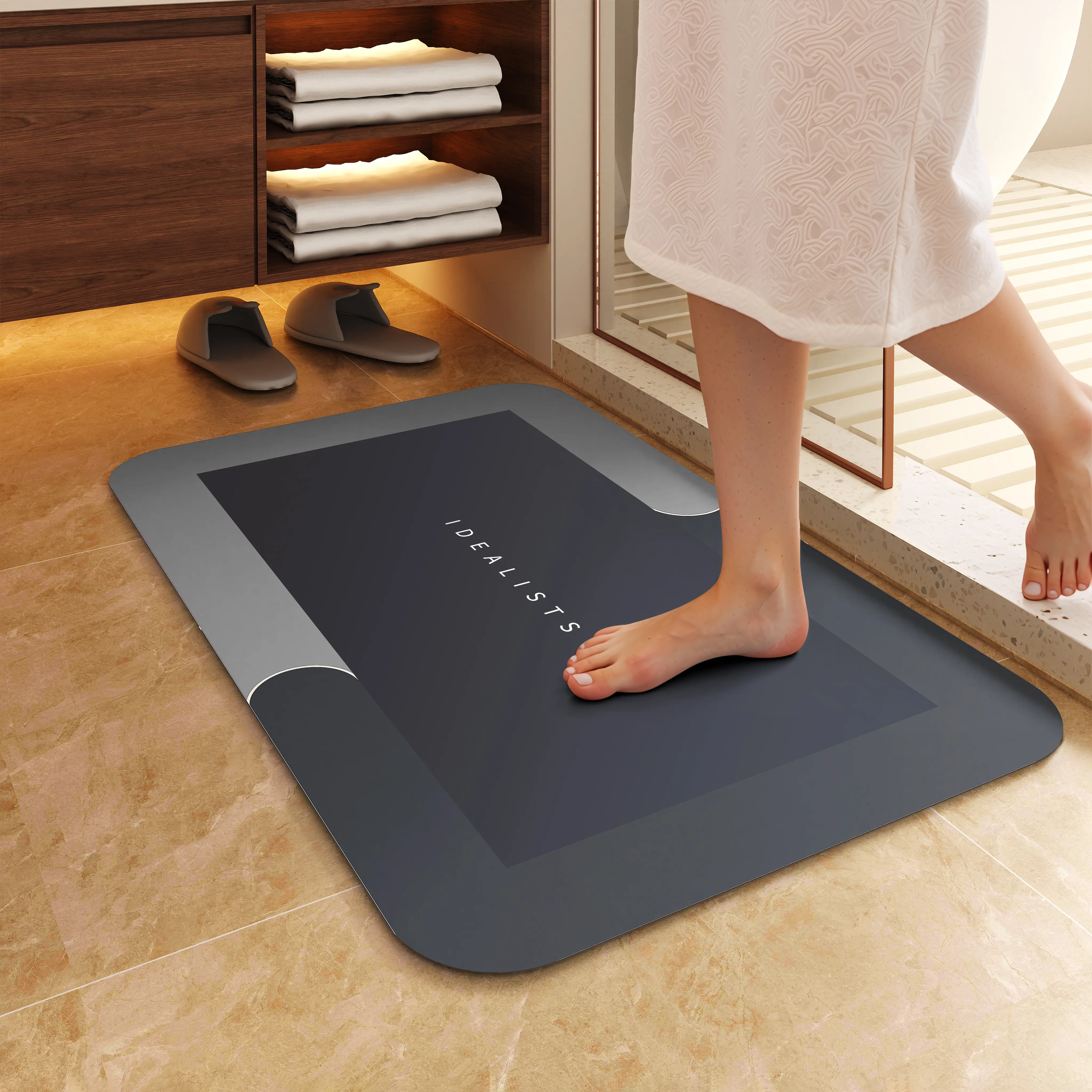 Premium Quick-Dry Bathroom Mat - Ultra-Absorbent Thin Diatomite  Bath Mat-Rubber Backing Thin Non-Slip,Machine Washable, and Mildew-Resistant Rug for Shower, Kitchen,Laundry Roomand More with Geometric Design and Easy Cleaning Father's Day gift