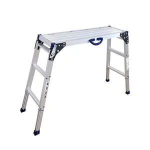 LEADALLWAY Work Platform 39"x12",50 Gear Adjustable Height 25 to 35 inches Portable Folding Aluminum Step Ladder of Capacity 330 Lbs Heavy Duty