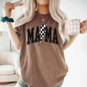 Checkered Mama Shirt, Retro Comfort Colors Mom Tee, Mother's Day Gift, Vintage Checkered Mama T-Shirt, Varsity Mom Shirt