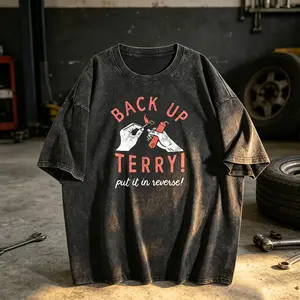 Vintage Washed Oversized T Shirt Unisex, Back Up Terry Put It In Reverse Funny Firecracker Hand Graphic Crew Neck Short Sleeve Tee, Retro Distressed Country Trucker Casual Streetwear Top for Men Women