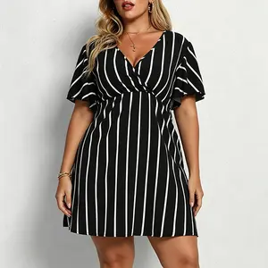 Womens Plus Size Wedding Guest Cocktail Midi Dress Summer Short Sleeve Wrap V Neck Flutter Sleeve DressXL-4X