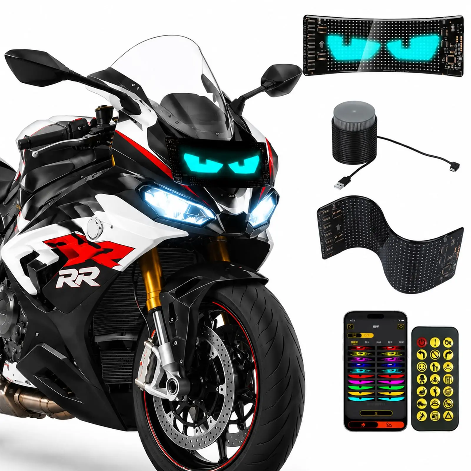 7"x3" Devil Eye LED Light (1-Pack), Programmable Dynamic Design, App & Remote Control, Flexible Waterproof Display for Motorcycle & Sedan Led Brake Led Backlights,Devil Eye Strobe Warning Light
