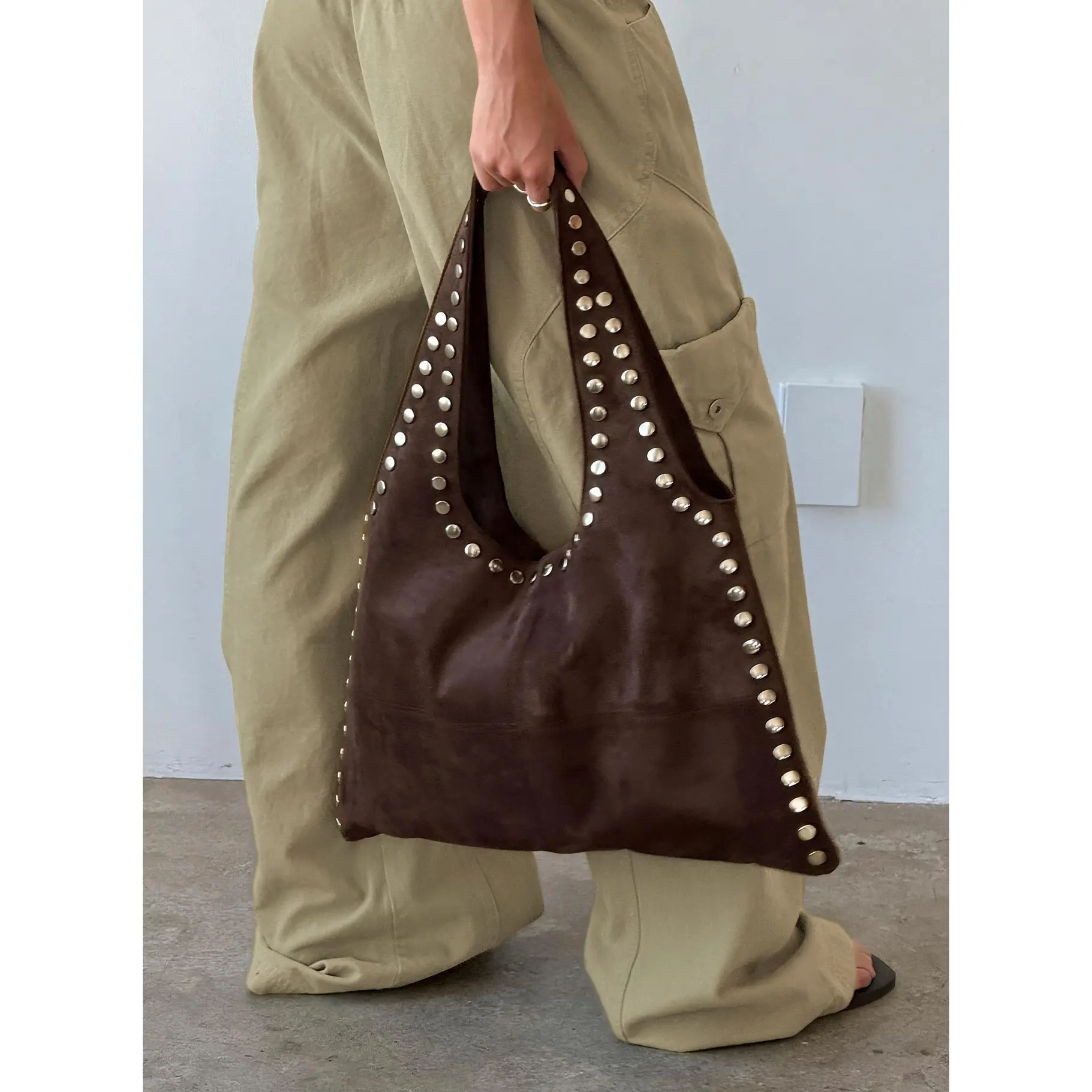 Tell The Truth Studded Faux Suede Bag Chocolate