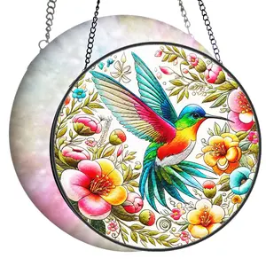 7.8'' Stained Glass Window Hanging Hummingbird Sun Catchers Indoor Window Suncatchers for Windows Hanging, Home Decoration and Christmas, Festival, Mother's Day, Birthday, Gifts