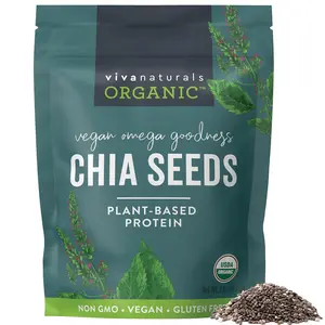 Viva Naturals Organic Chia Seeds 2 LBs - Plant-Based Omega-3 and Vegan Protein, Non-GMO Chia Seeds Organic Perfect for Smoothies, Salads and Chia Seed Pudding, Black Chia Seeds Bulk